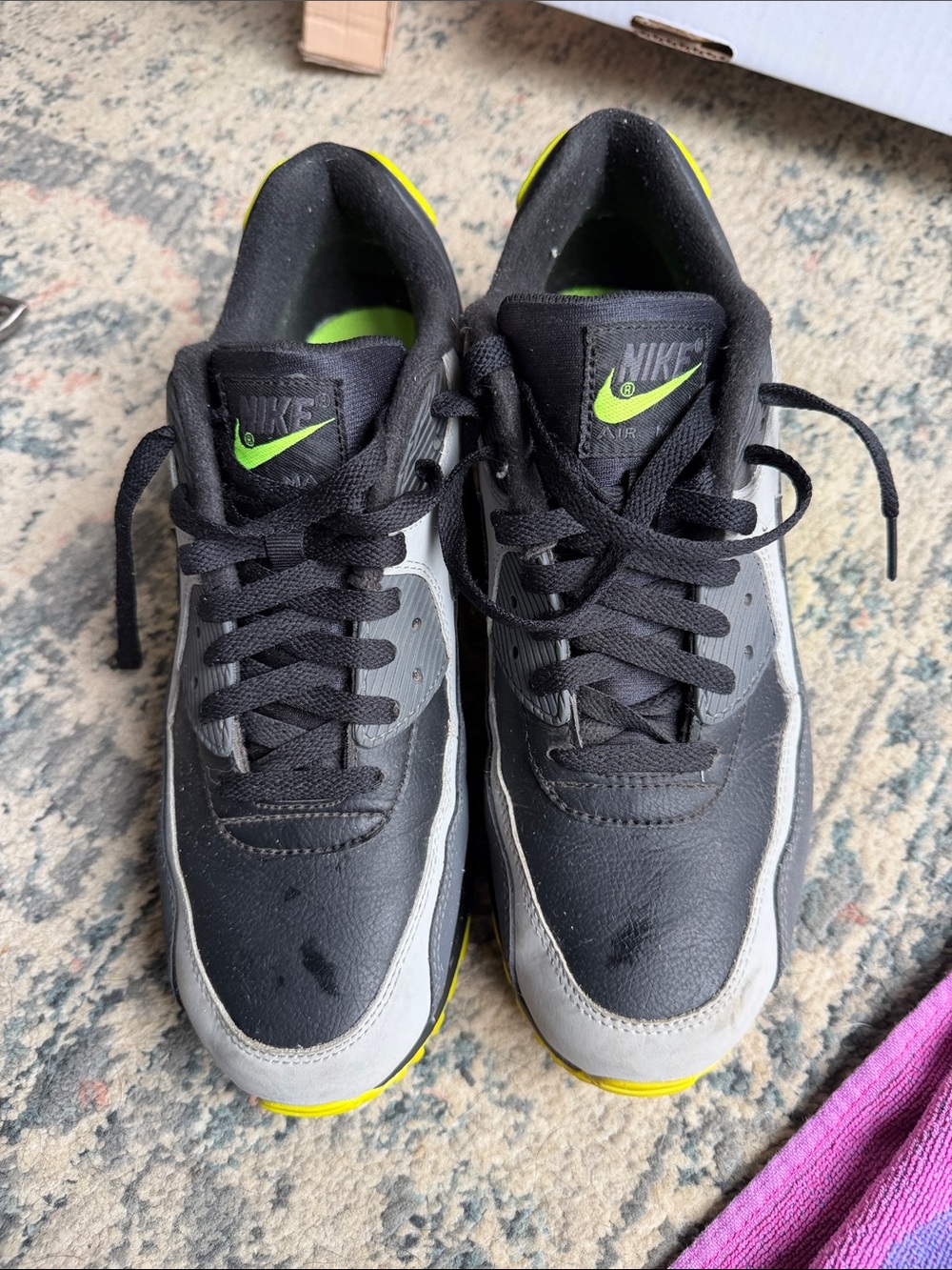 Nike Air Max Black, Gray & Neon Yellow Running Shoe - Picture 2 of 3